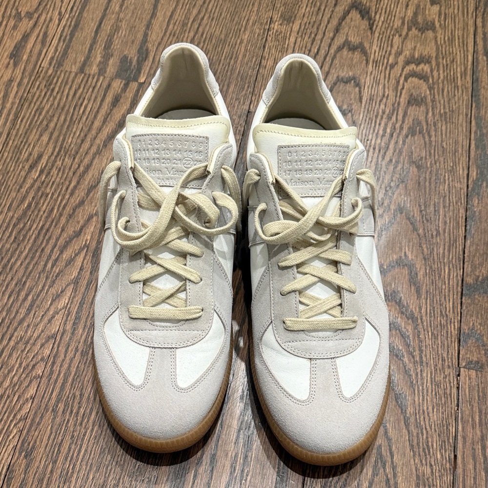 Maison Margiela Men's Replica Leather and Suede Cream and White Sneakers